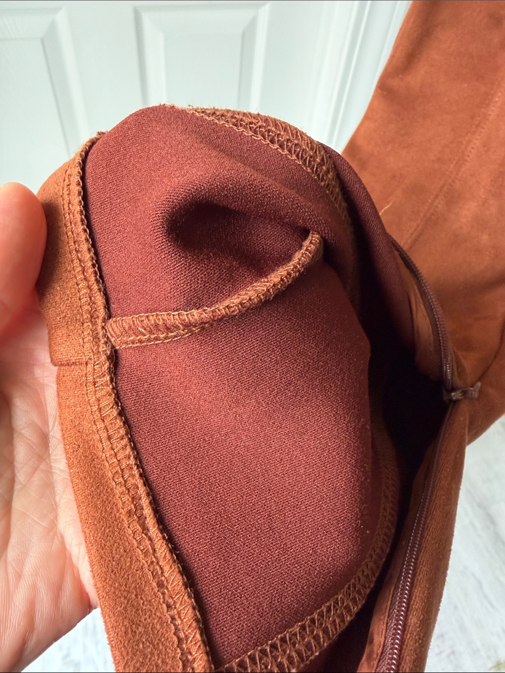 Anthropologie Rust Faux Suede Ponte Pants/Leggings with Ankle Zippers, Size 28. - Picture 8 of 16